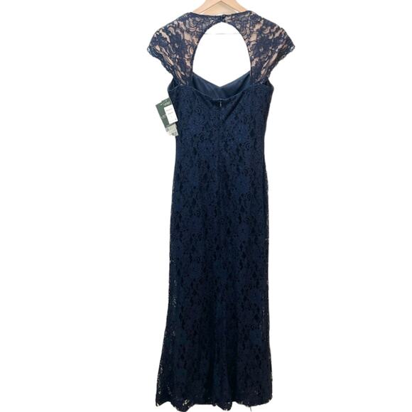$398 RALPH LAUREN Lace & Floral Print Navy Blue Dress Gown – Size 8 / Medium - Picture 8 of 10